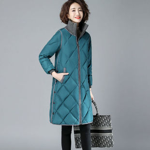 棉服女2025新款冬天厚外套秋冬季格子夹棉中长款妈妈装显瘦棉衣潮