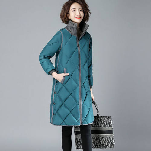 棉服女2025新款冬天厚外套秋冬季格子夹棉中长款妈妈装显瘦棉衣潮