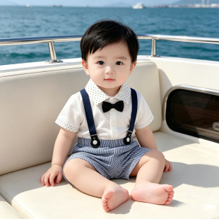 男宝宝生日礼服男童生日穿搭衬衫背带裤套装夏季领结宝宝礼服周岁