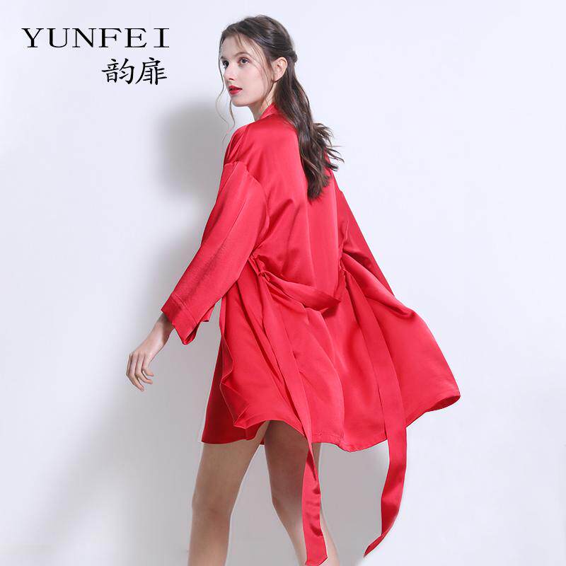 韵扉高端结婚裙袍本命年结婚睡衣袍子桑蚕丝红套色2024新款家居服