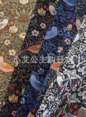 日本进口纯棉草莓与小鸟moda willam Morris连衣裙衬衫拼布艺面料