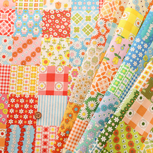 50cm日本进口纯棉70's Design Fiower Days拼凑方块碎花服装面料