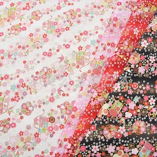 25cm日本进口纯棉和风烫金樱花与纸鹤惠安女头巾连衣裙衣服装面料