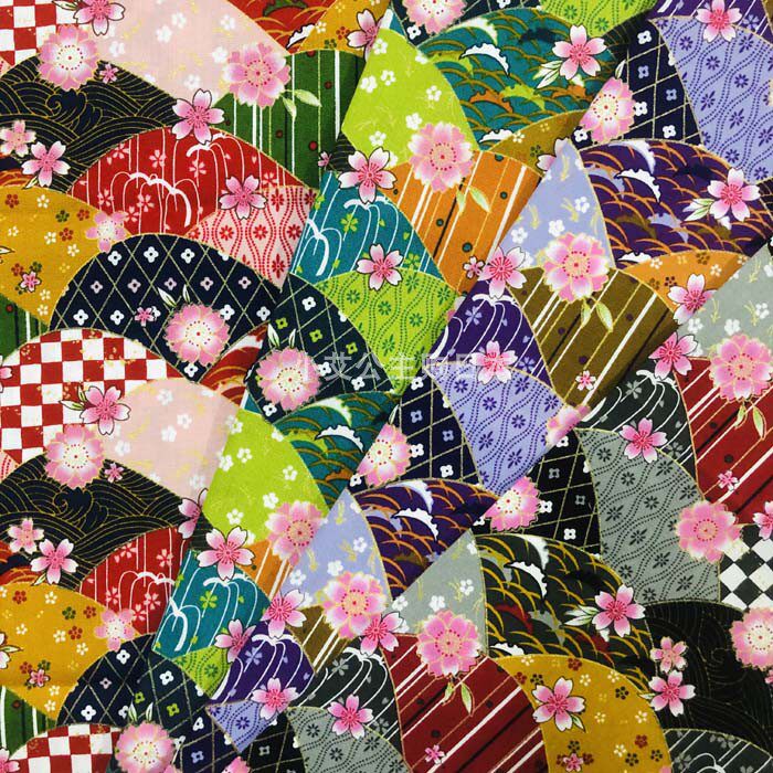 日本进口和风烫金青海波樱花市松海浪和服衬衫手工纯棉拼布艺面料