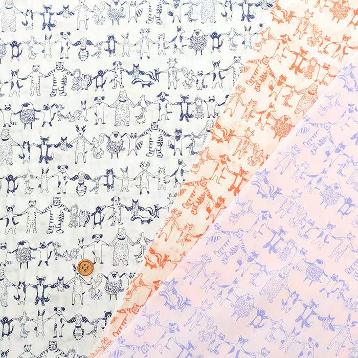 50cm日本进口纯棉60支友好小动物卡通拼布艺印花105cm宽面料