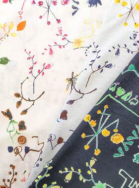 50cm日本进口天竺针织30SZ再生纤维儿童画花卉强撚薄款160cm面料