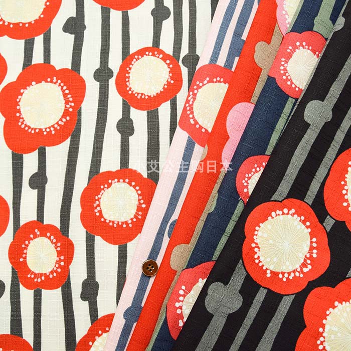 日本进口和风竹节棉椿竖条纹山茶花暗十字底服装拼布艺纯棉布面料