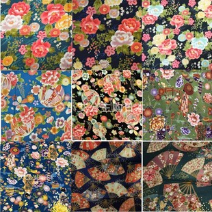 日本进口纯棉烫金和风大牡丹花惠安女头巾服装舞艺妓手工布艺面料