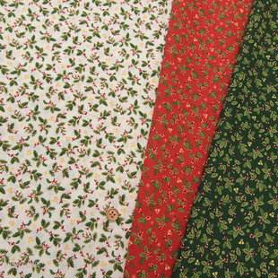 日本进口纯棉印花圣诞节布料冬青惠安女头巾面料节日铃铛现货