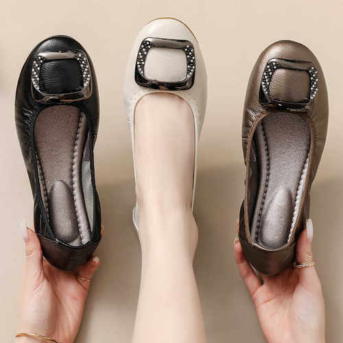 牛皮蝴蝶结芭蕾单鞋浅口