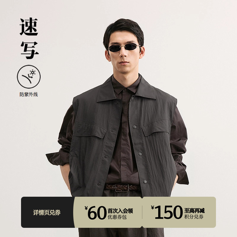 速写2025春新品马甲宽松翻领无袖