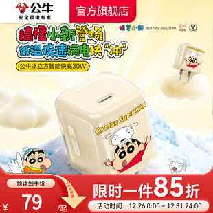 30W 公牛蜡笔小新IP联名冰立方充电头适用苹果充电器线iPhone17P快充头16手机typec数据线正品 苹果17首选