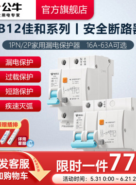公牛旗舰漏电保护器2P小型断路器家用空开电闸开关25A升级款LB12