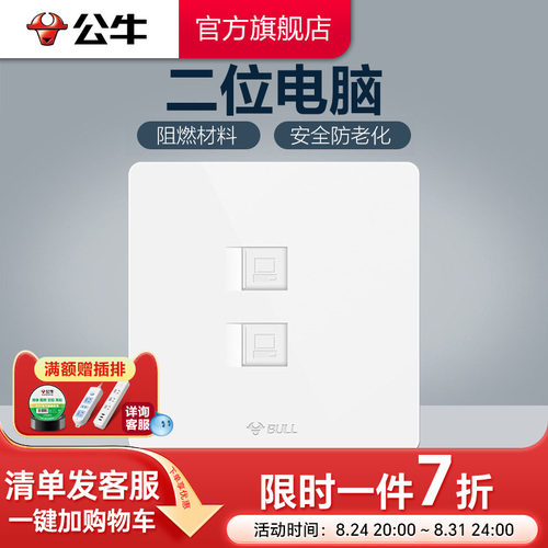 公牛插座旗舰开关电脑双口g12白