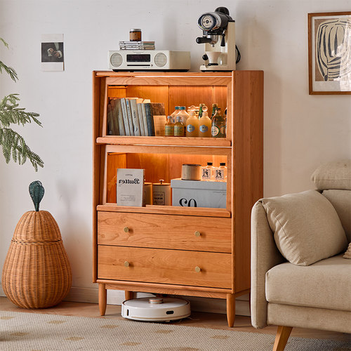 樱桃木书柜边柜餐边柜客厅展示柜沙发边柜实木边柜储物柜实木书架