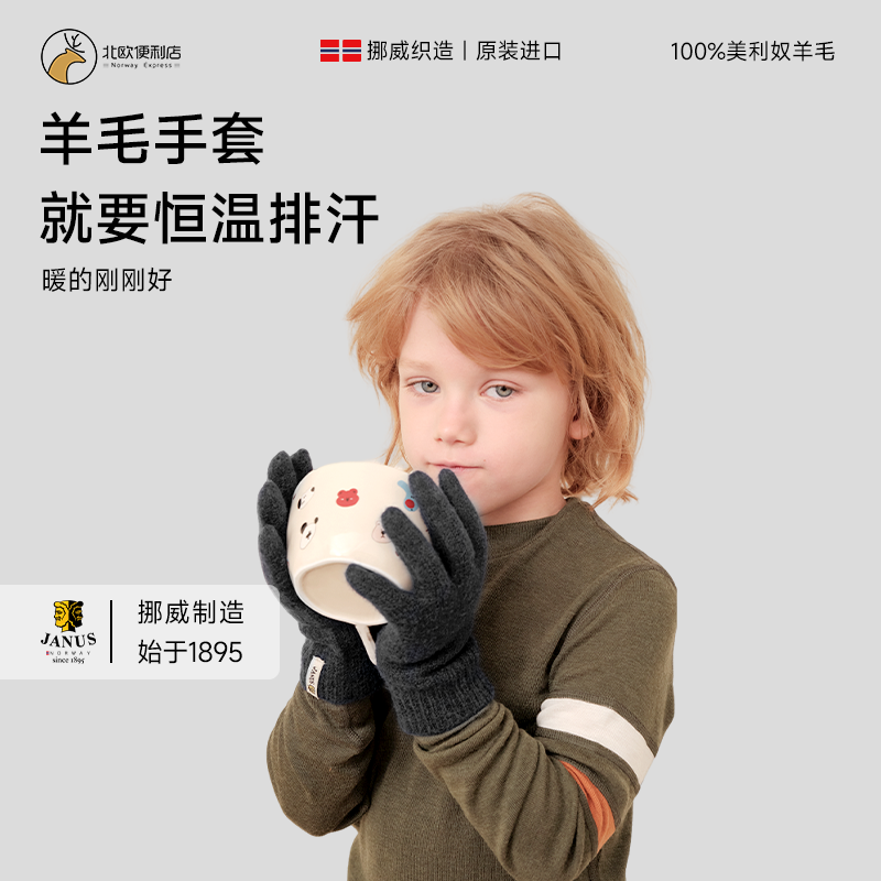 挪威JANUS美利奴秋冬羊毛手套