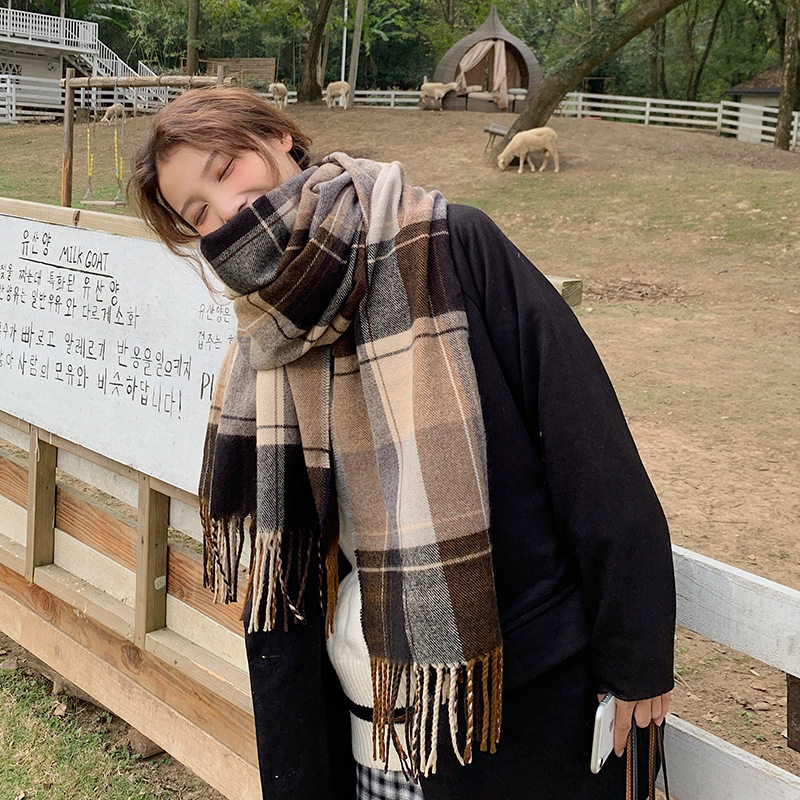 格子围巾男女春秋冬季韩版潮百搭英伦风加厚保暖学生两用时尚围脖