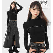 甜辣街头秋冬德绒长袖 2024设计感小众字母打底衫 t恤美式 正肩小衫