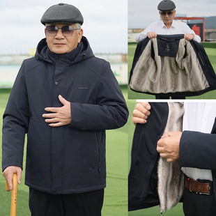 可脱卸内胆中老年男装加绒加厚连帽棉衣爸爸冬装保暖外套爷爷棉服