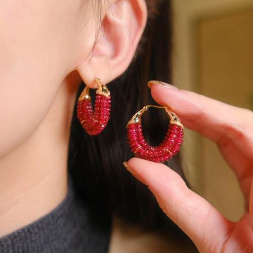 18K金镶嵌天然尖晶石耳饰 无烧缅甸尖晶