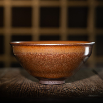 五里亭柿红铁锈花建盏编码80818主人杯尺寸9.5x4.7