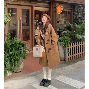 复古连帽两面穿毛呢外套冬季穿搭大码女装胖mm正肩中长款呢子大衣