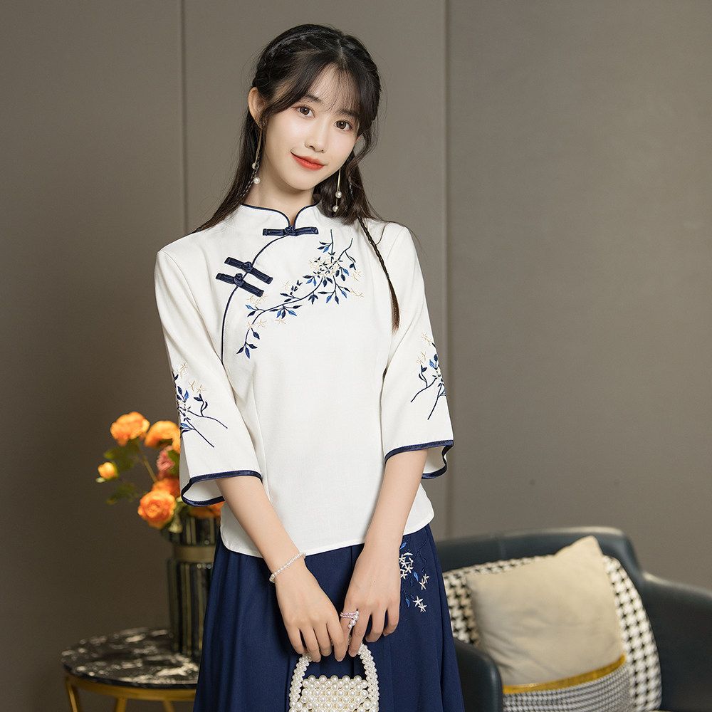 REPUBLIC OF CHINA STYLE TANG SUIT HANFU CHINESE TOP CHEONGSAM TEA ARTIST CLOTHING FEMALE SUIT EAR PICKER CHINESE STYLE OVERALLS