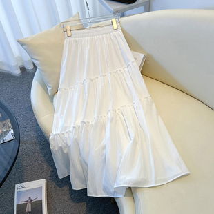 白色裙子蛋糕裙半身裙女夏季大码胖mm显瘦遮肚a字伞裙设计感长裙