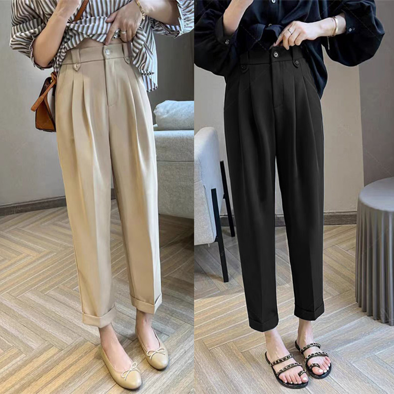 垂感卷边西装裤女2025年新款春装大码胖mm梨形身材高腰显瘦直筒裤