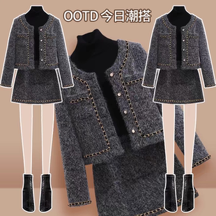 小香风套装裙子女早秋季2025新款爆款小个子高级感气质名媛两件套