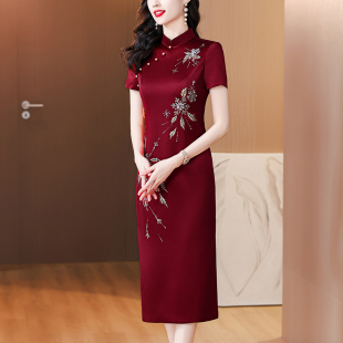 喜婆婆婚宴装结婚妈妈喜服高贵红色旗袍礼服新中式连衣裙2025新款