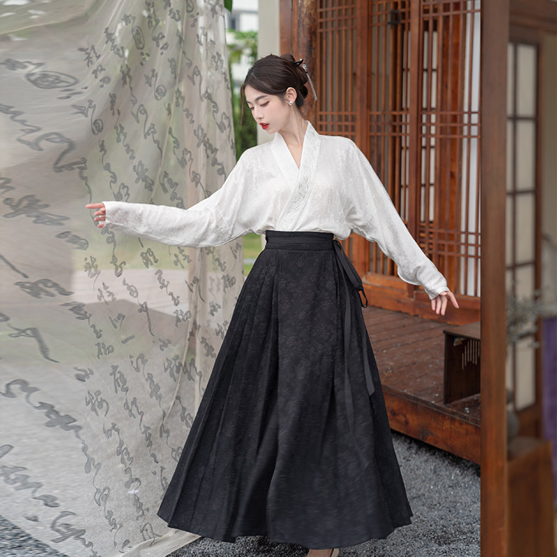 SHIRT HORSE FACE SKIRT V-NECK NEW CHINESE SHIRT IMPROVED HANFU CHINESE STYLE HAN ELEMENTS COLLARED AIRCRAFT SLEEVE TOP