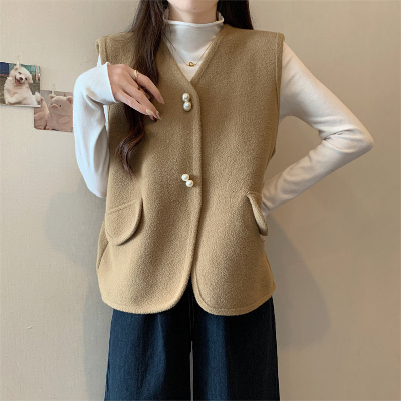 高级感马甲外套女款2025年春季新款大码胖mm双面羊绒黑色背心上衣