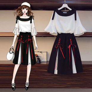 胖妹妹洋气显瘦中国风雪纺连衣裙两件套装 大码 新款 2025年夏装 女装