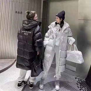 反季羽绒服女中长款2025新款字母韩国网红宽松过膝加厚白鸭绒外套