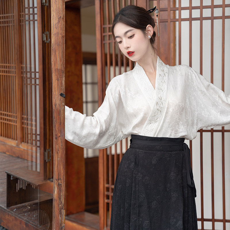 SHIRT HORSE FACE SKIRT V-NECK NEW CHINESE SHIRT IMPROVED HANFU CHINESE STYLE HAN ELEMENTS COLLARED AIRCRAFT SLEEVE TOP