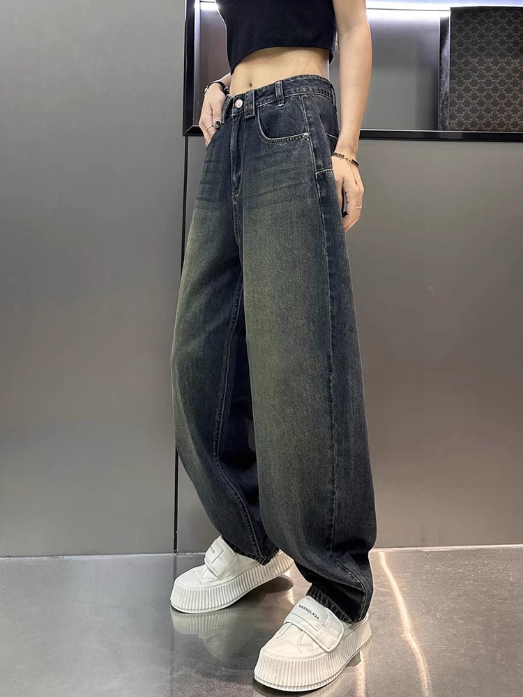 梨型身材萝卜牛仔裤女2025秋季新款胖mm大码显瘦小个子拖地阔腿裤