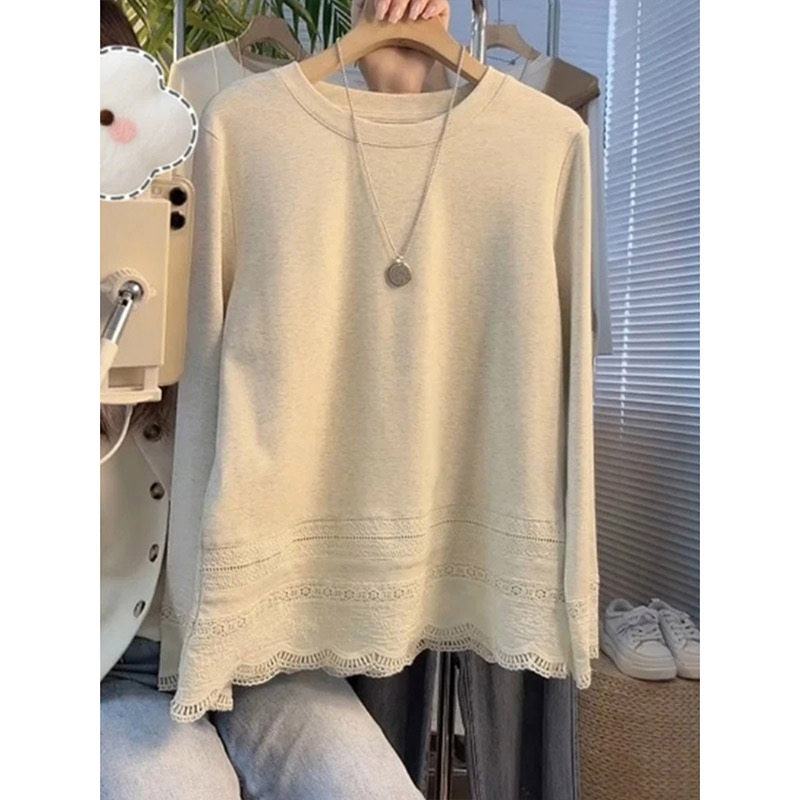 下摆花边韩版长袖T恤女设计感