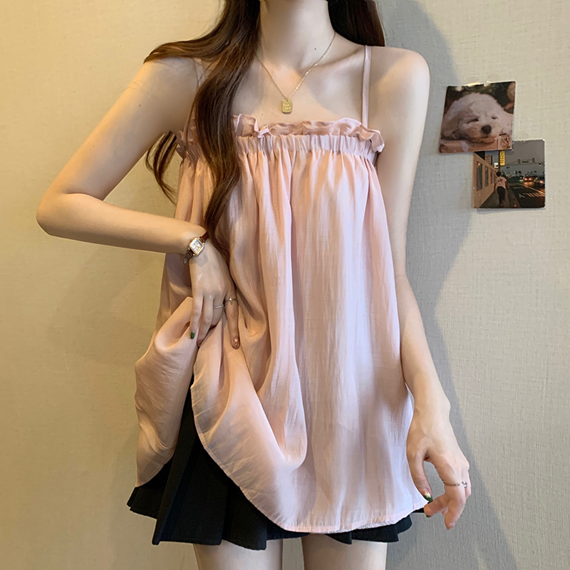 粉色抹胸雪纺吊带背心女外穿夏季大码胖mm遮肚藏肉内搭200斤上衣