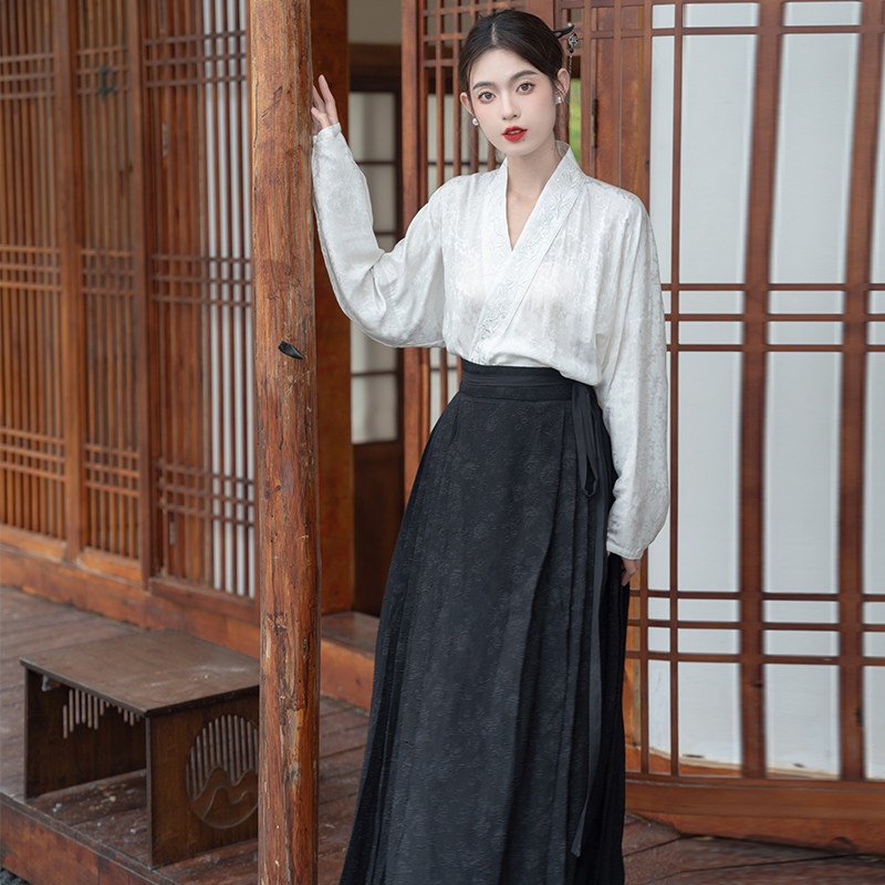 SHIRT HORSE FACE SKIRT V-NECK NEW CHINESE SHIRT IMPROVED HANFU CHINESE STYLE HAN ELEMENTS COLLARED AIRCRAFT SLEEVE TOP