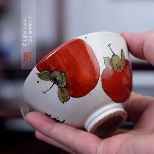 陈胜波手绘草木灰釉主人杯可茶养开片宫碗仿古茶具茶碗客杯