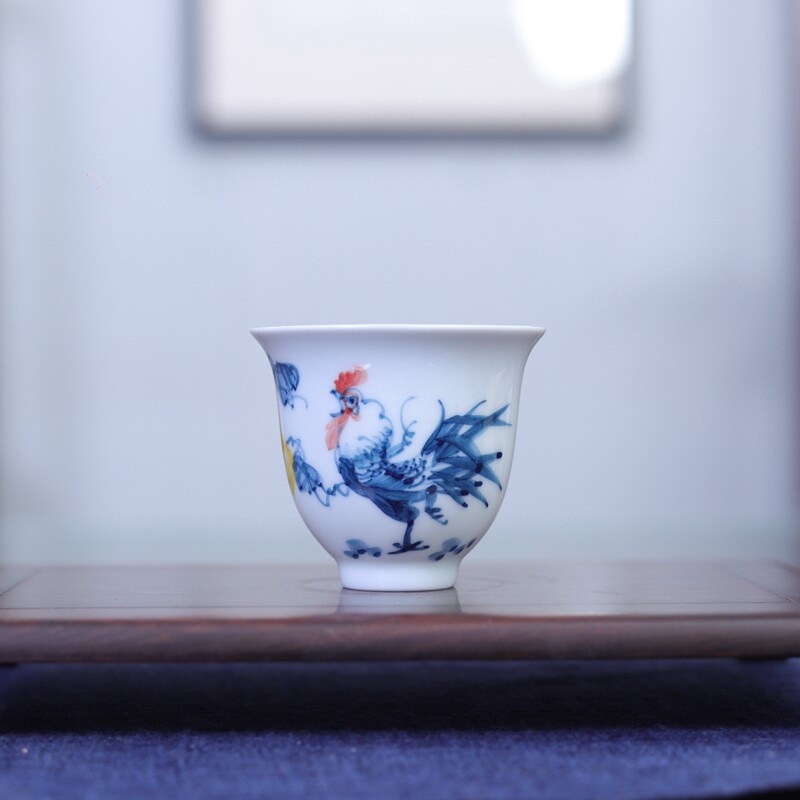 手绘鸡缸杯铃铛杯釉下青花瓷功夫茶杯茶具仿古主人杯小客杯茶碗