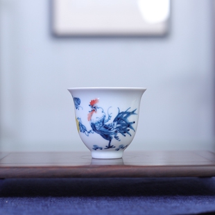 手绘鸡缸杯铃铛杯釉下青花瓷功夫茶杯茶具仿古主人杯小客杯茶碗