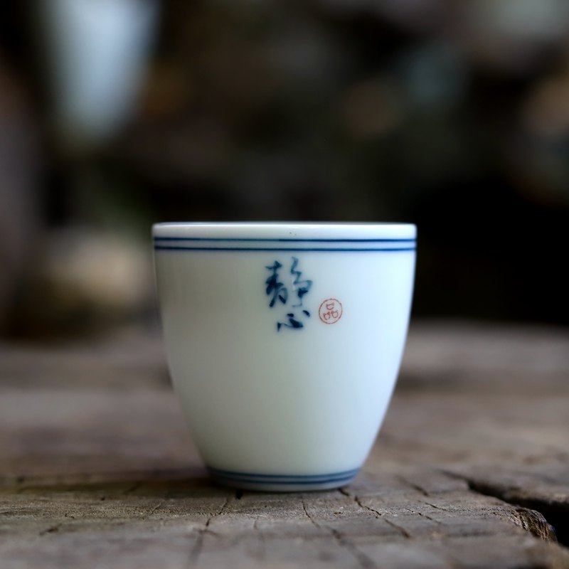 陶瓷茶具 青花瓷茶杯 功夫 手工手绘品茗杯 书法小杯子茶碗 小号