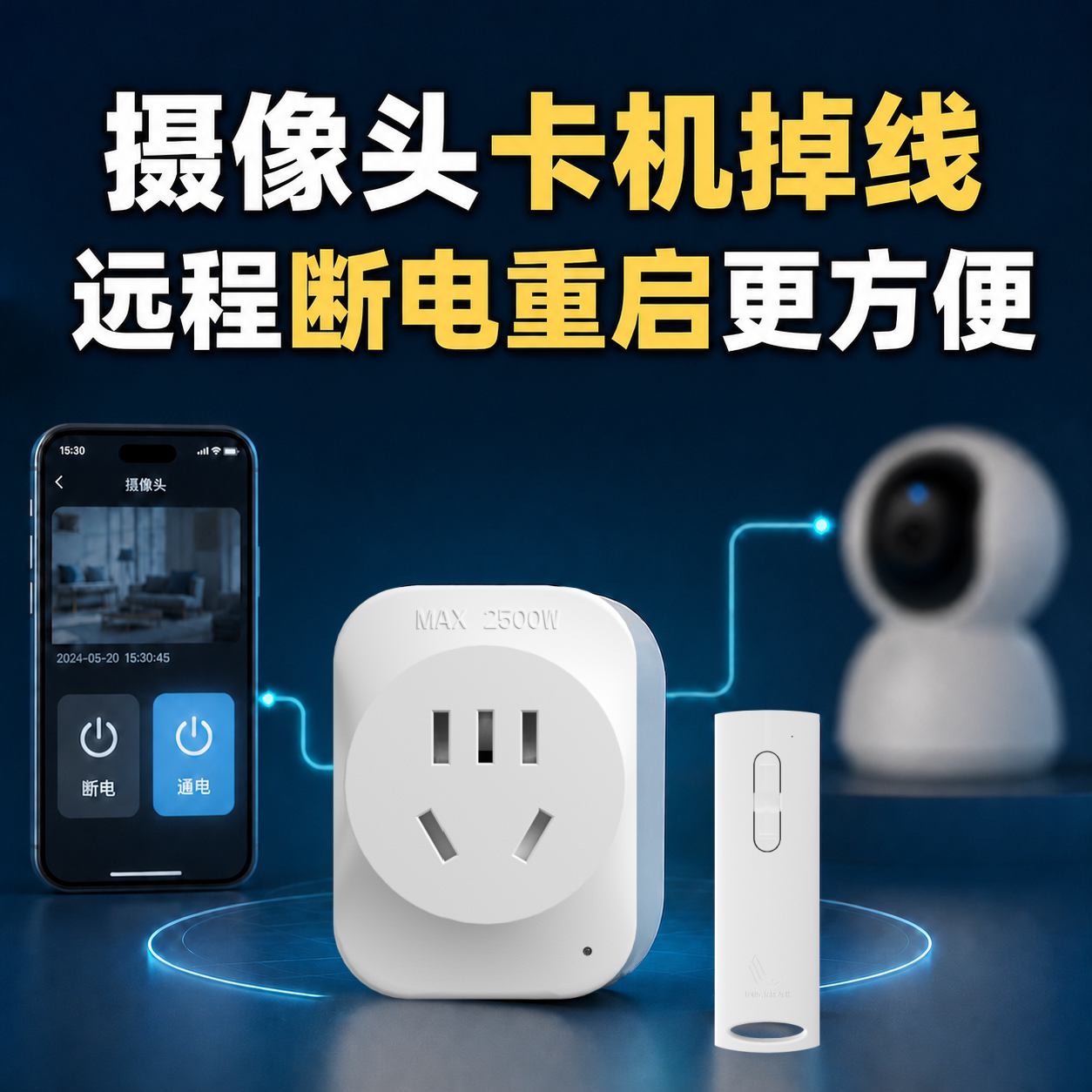 监控摄像头重启插座 WiFi智能插座 遥控开关 可远程重启 临时断电