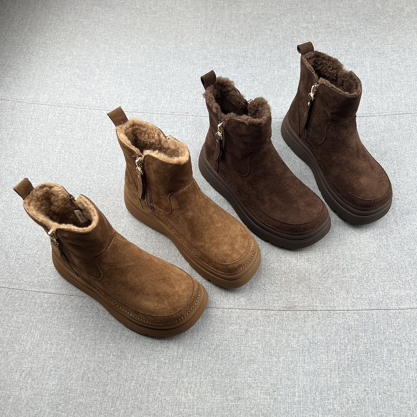 韩版羊毛绒侧拉链厚底雪地靴2025年冬款软面防滑底保暧短靴马丁靴,女鞋,时尚雪地靴,淘宝优惠券,粉丝福利购,淘宝优惠卷