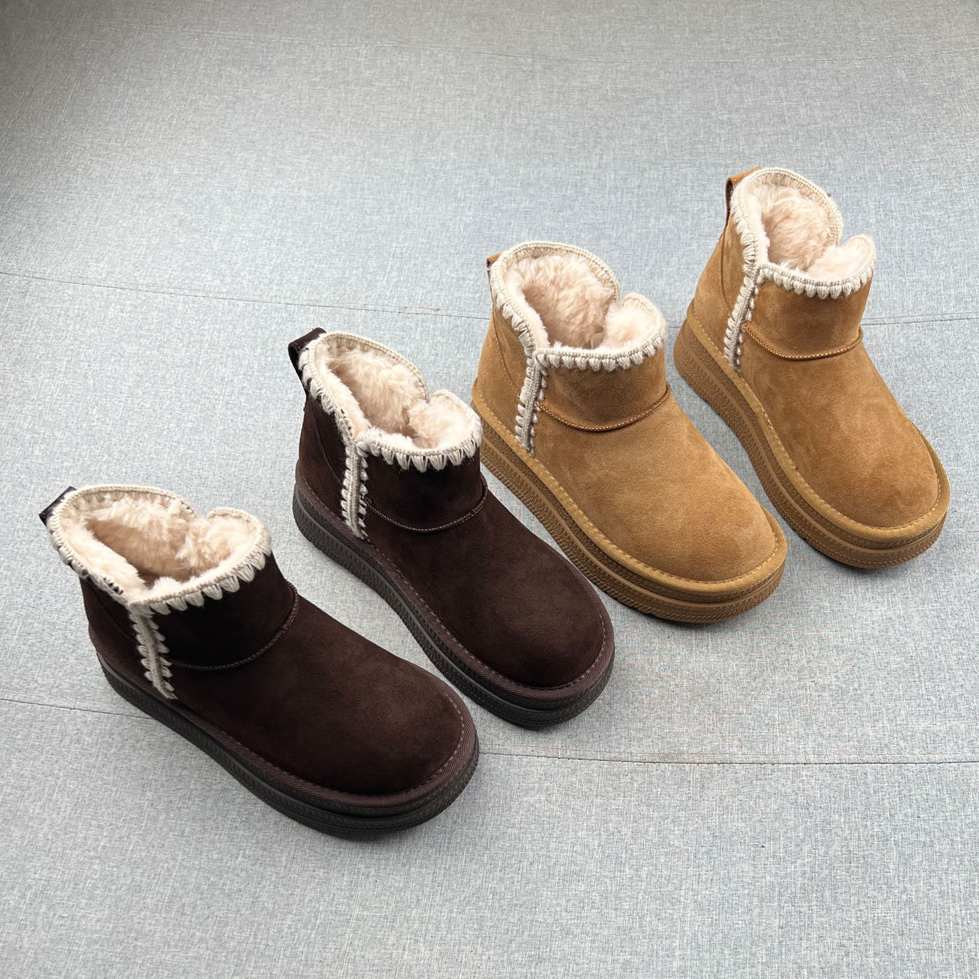 真皮羊毛绒保暧短筒厚底雪地靴女