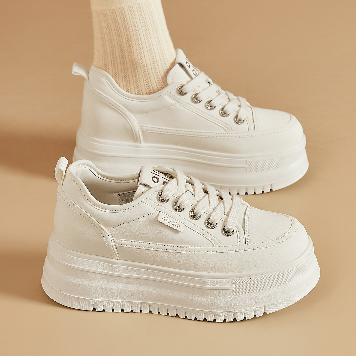 女鞋爆款皮面小白鞋春秋新款厚底增高休闲鞋轻便软底百搭运动板鞋,女鞋,时尚休闲鞋,淘宝优惠券,粉丝福利购,淘宝优惠卷