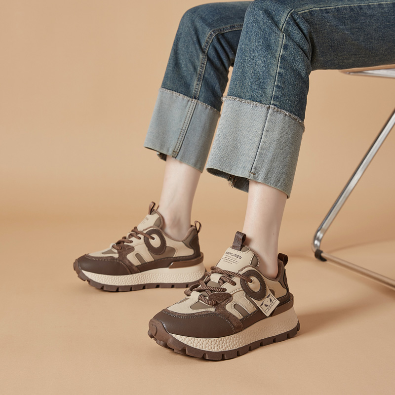 女鞋爆款厚底皮面老爹鞋运动鞋