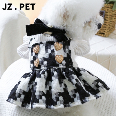 宠物狗秋冬爱心香风裙牵引扣宠物衣服狗狗泰迪比熊猫咪背带连衣裙